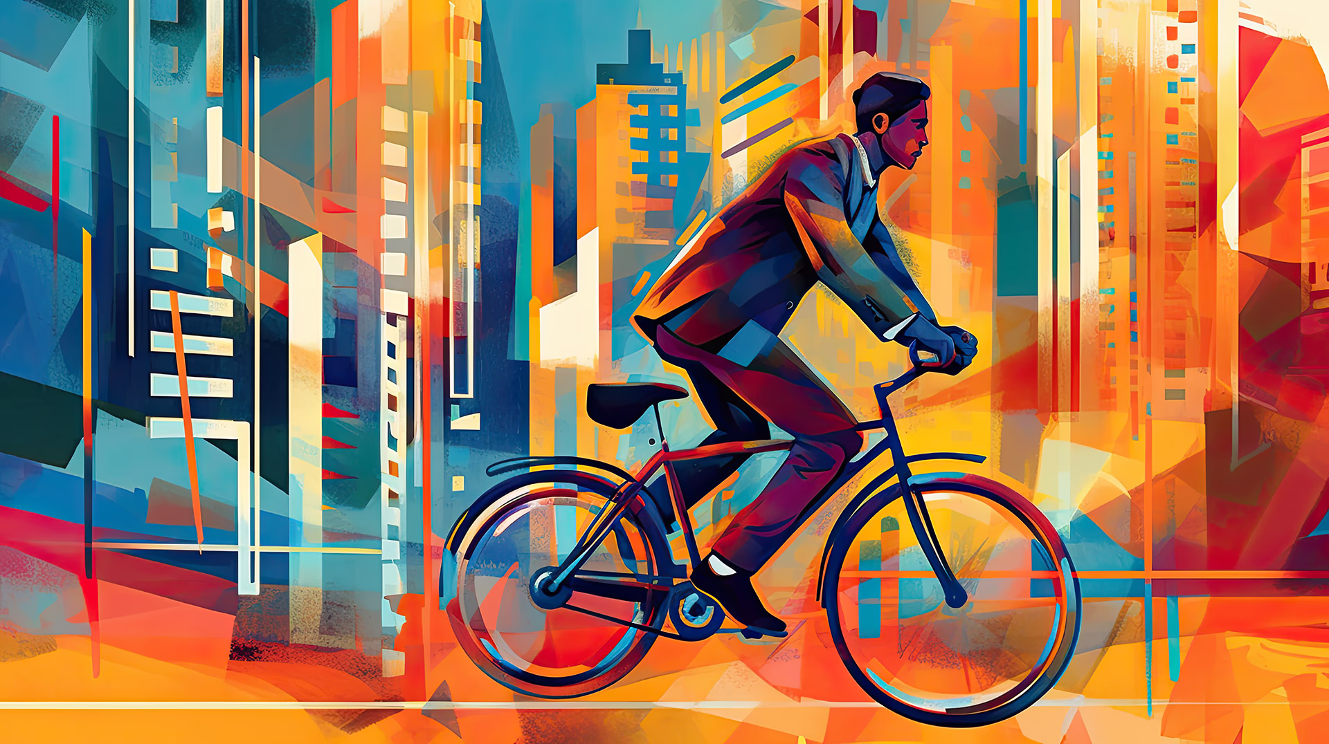 전기자전거로 출근하는 직장인 일러스트